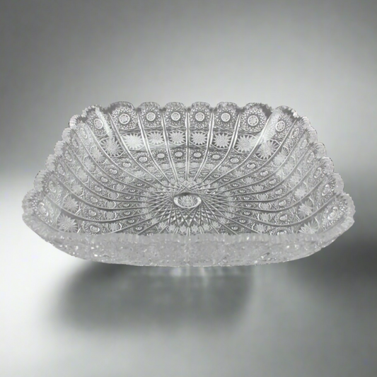 Bohemia Czech Republic Vintage Large Square Bohemian Queen Lace Crystal Bowl 11"