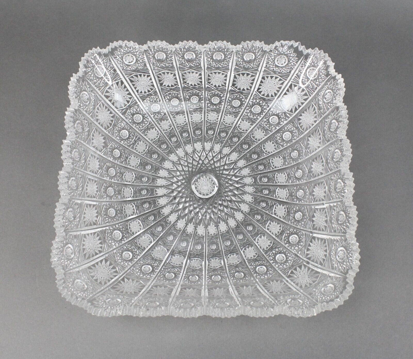 Bohemia Czech Republic Vintage Large Square Bohemian Queen Lace Crystal Bowl 11"