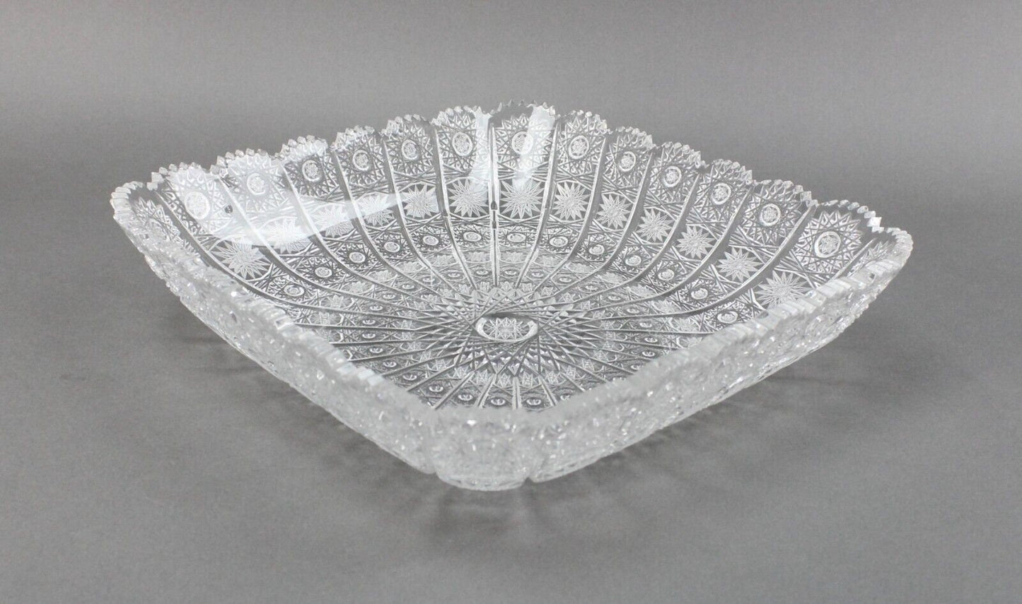 Bohemia Czech Republic Vintage Large Square Bohemian Queen Lace Crystal Bowl 11"