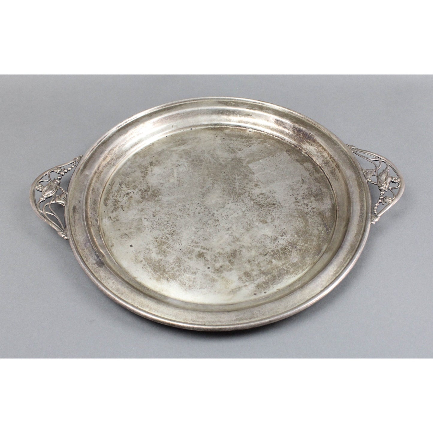 Antique NS 735 Sterling Silver Floral Blossom Handled Serving Platter Tray 1015g