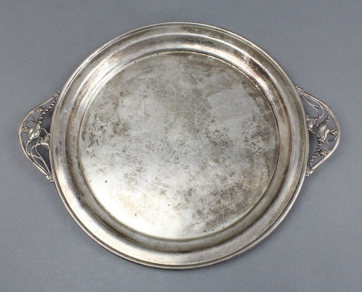 Antique NS 735 Sterling Silver Floral Blossom Handled Serving Platter Tray 1015g