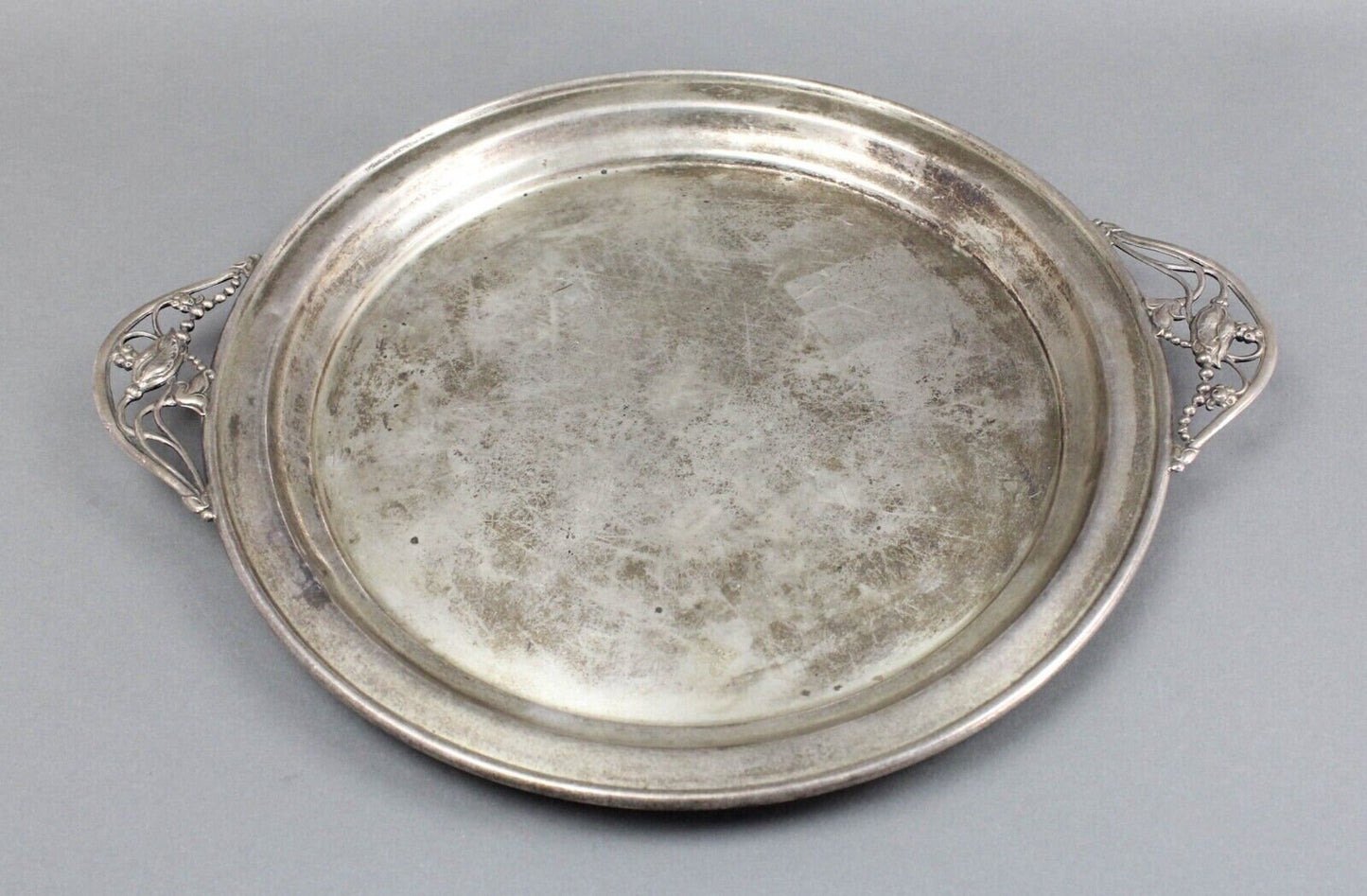 Antique NS 735 Sterling Silver Floral Blossom Handled Serving Platter Tray 1015g