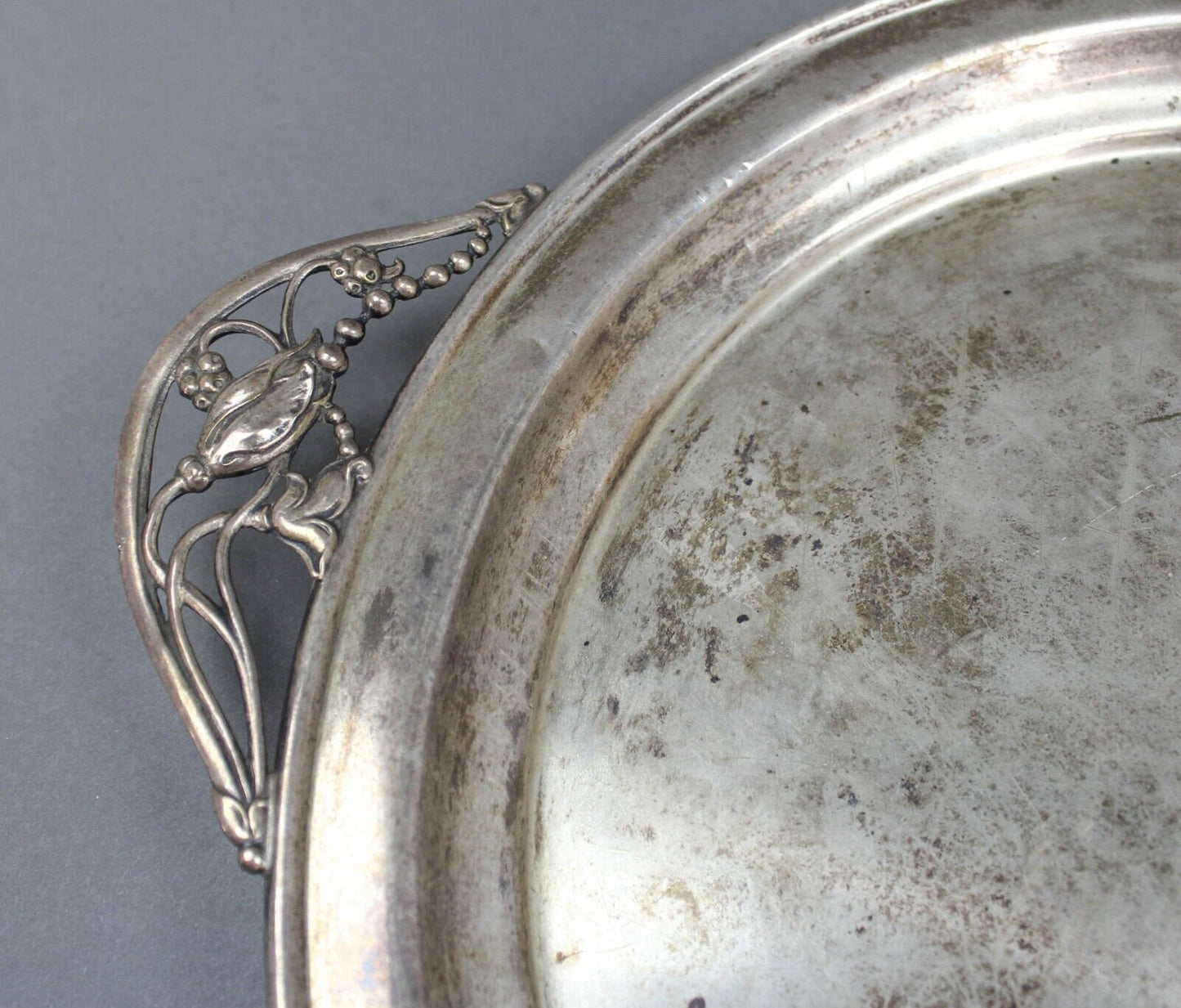 Antique NS 735 Sterling Silver Floral Blossom Handled Serving Platter Tray 1015g