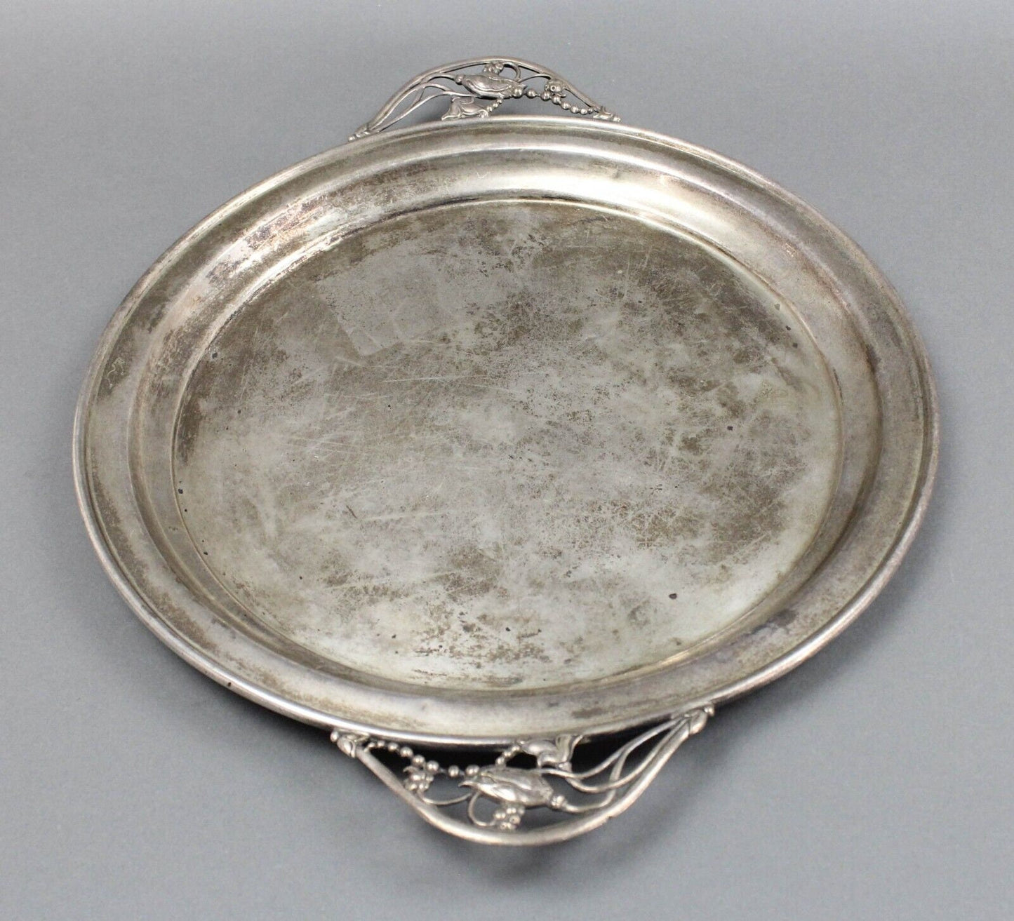 Antique NS 735 Sterling Silver Floral Blossom Handled Serving Platter Tray 1015g