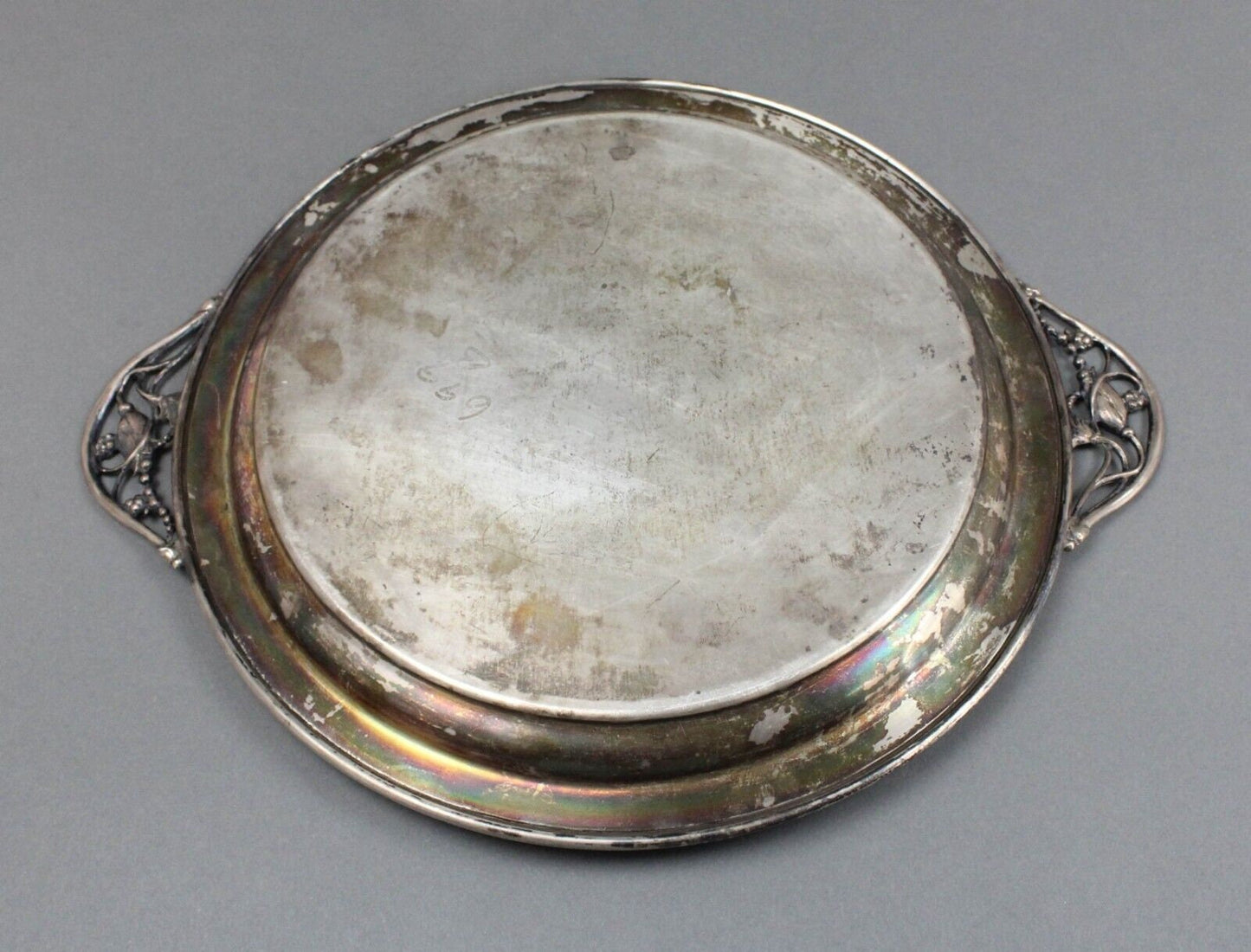 Antique NS 735 Sterling Silver Floral Blossom Handled Serving Platter Tray 1015g