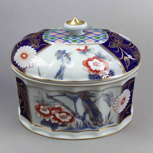 Vista Alegre Portugal Peacock Floral Gold Trim Porcelain Tea Candy Trinket Box