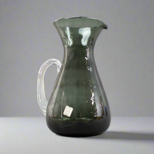 Blenko #6919 Mid Century Smokey Gray Art Glass Pitcher With Original Label 9.75"