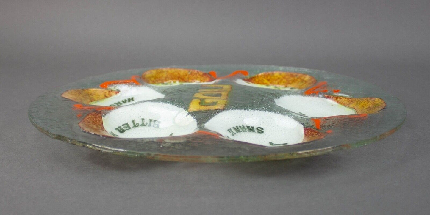 Passover Pesach Seder Jewish Hebrew Israel Judaica Fused Art Glass Plate 13 1/4"