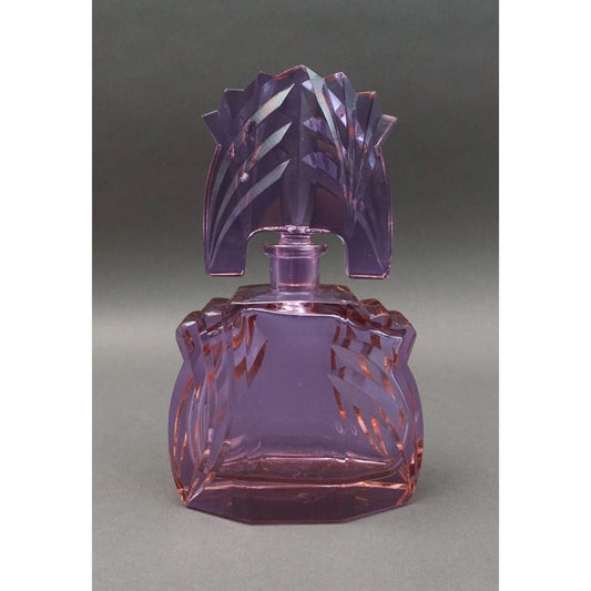 Rare Art Deco Czech Cut Glass Large Perfume Bottle 9 3/4" (Read)