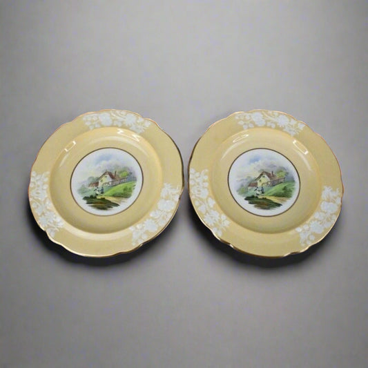 Spode Copeland WMH Plummer & Co NY Landscape Village Scene 8.75" Plates Set Of 2