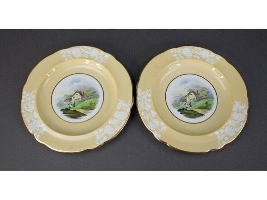 Spode Copeland WMH Plummer & Co NY Landscape Village Scene 8.75" Plates Set Of 2