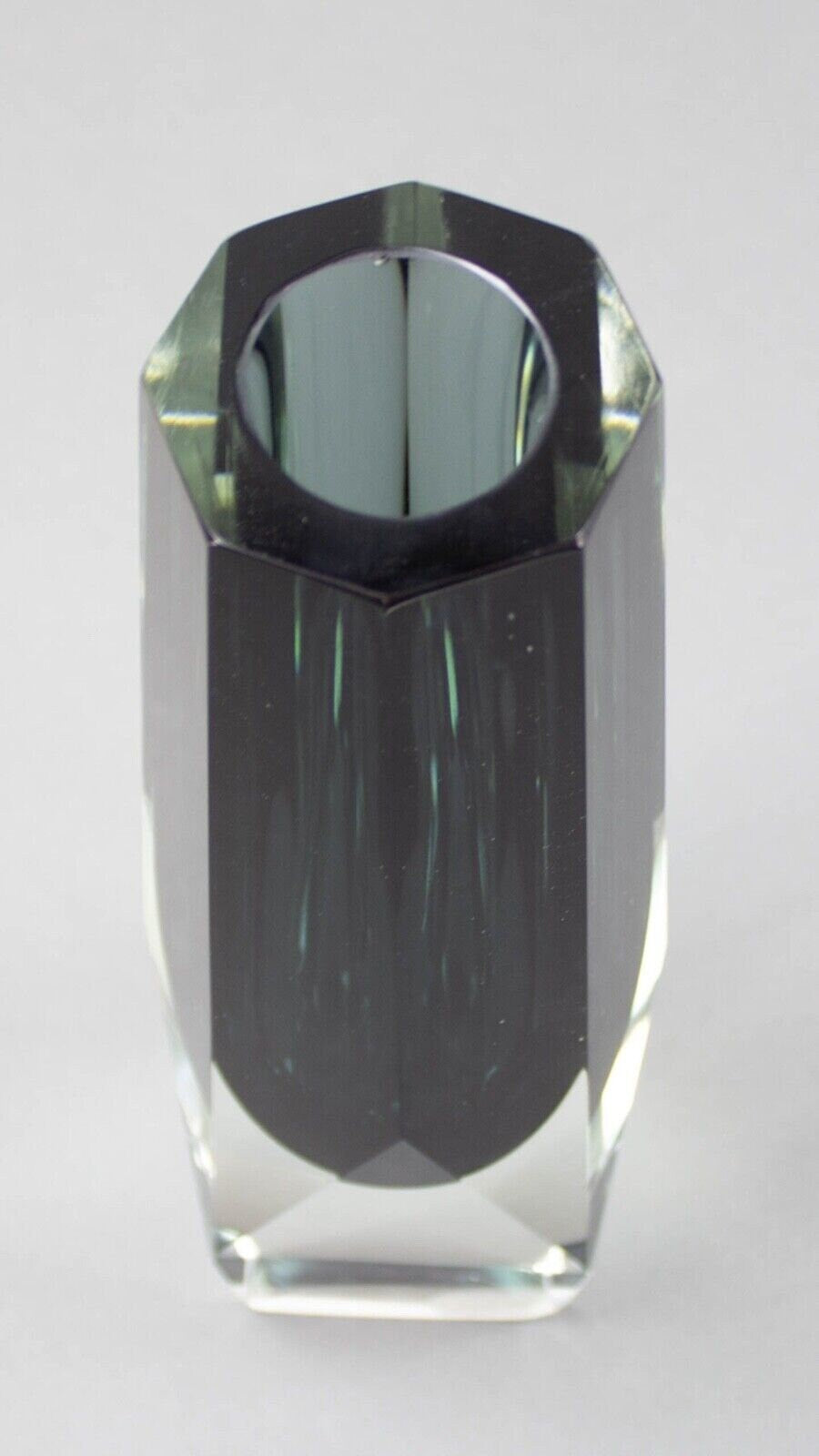 Mandruzzato Murano Italian Sommerso Smoke Gray Faceted Art Glass Vase 11" Tall