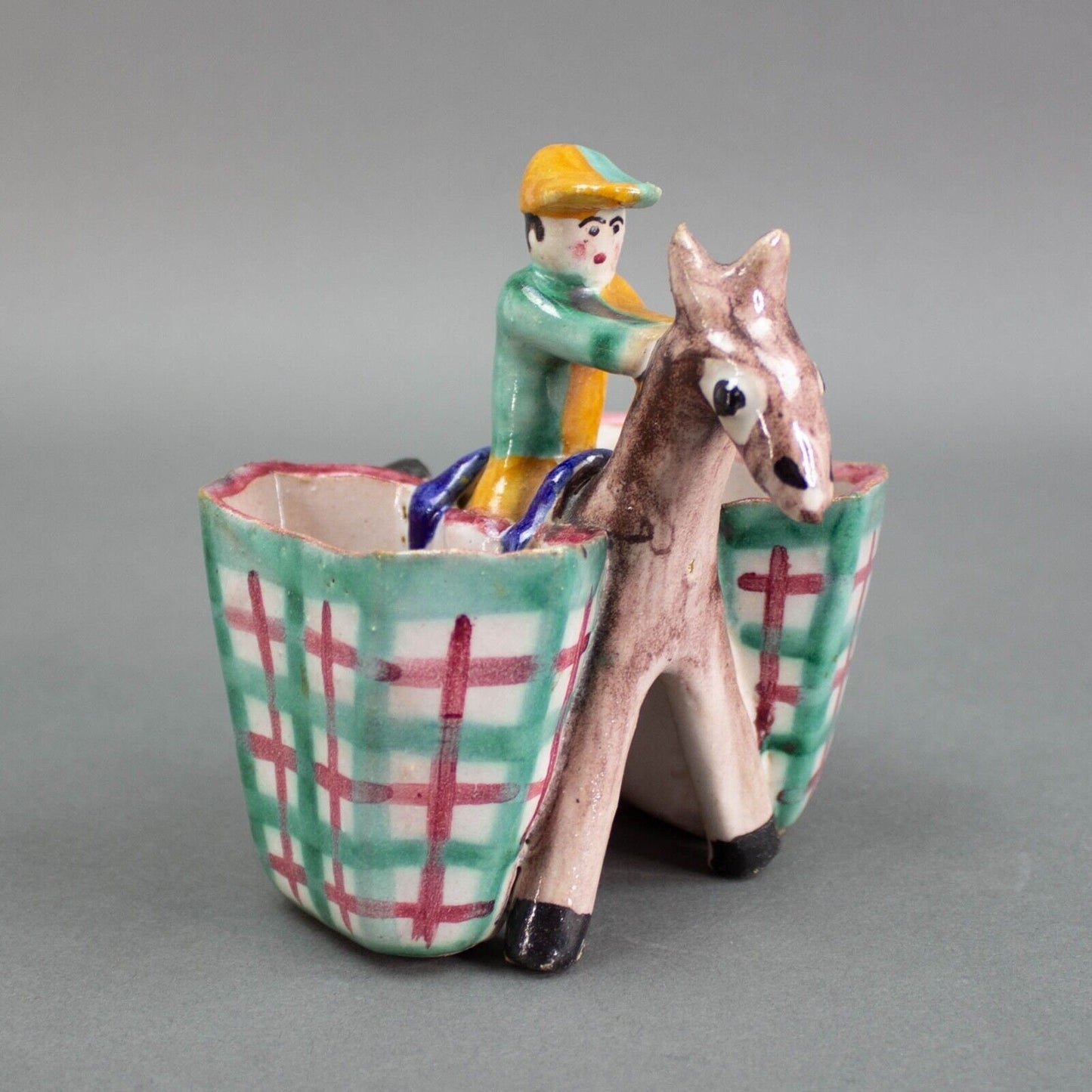 ICS Signed Vintage Italian Pottery Donkey And Rider Figurine Vietri Gambone Era