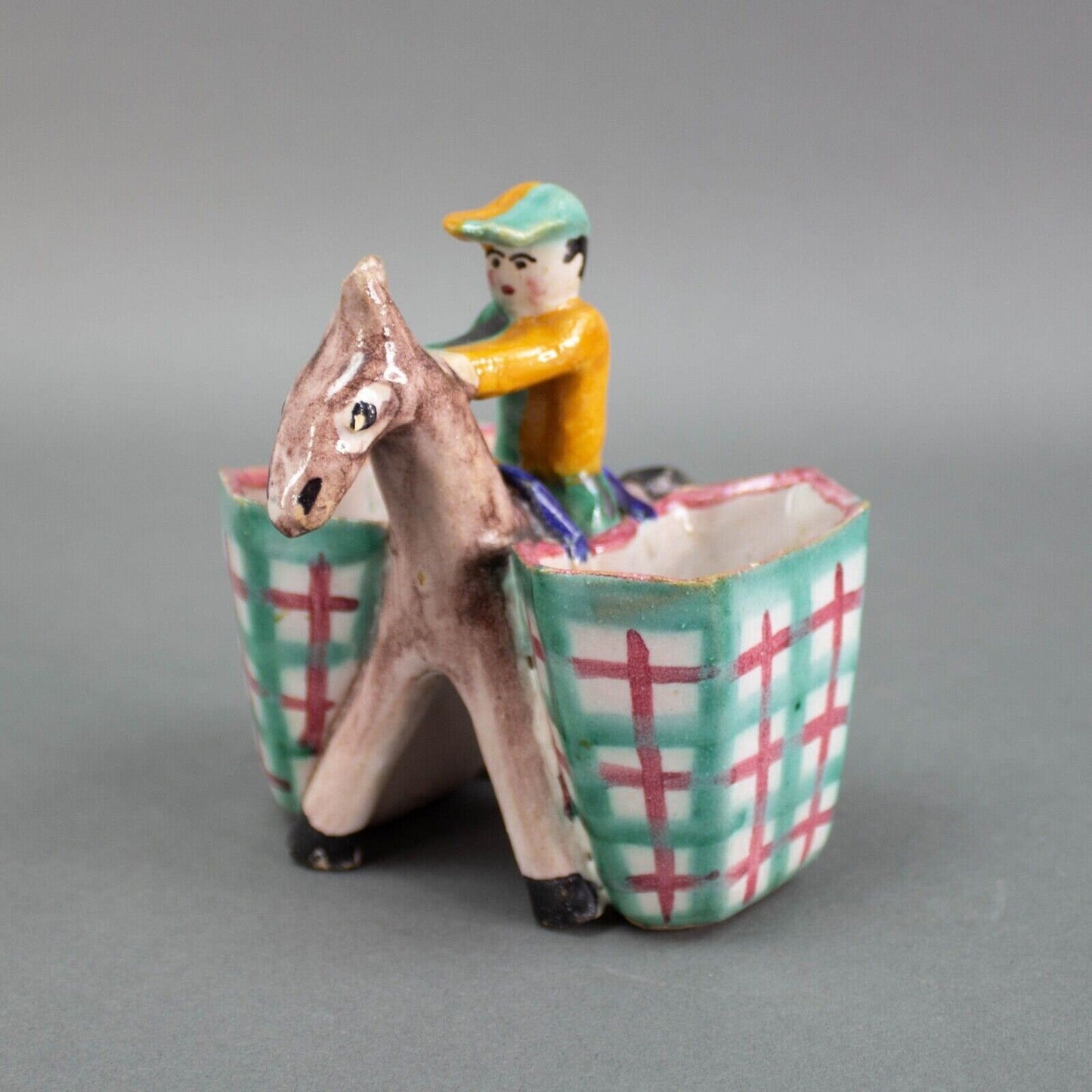ICS Signed Vintage Italian Pottery Donkey And Rider Figurine Vietri Gambone Era