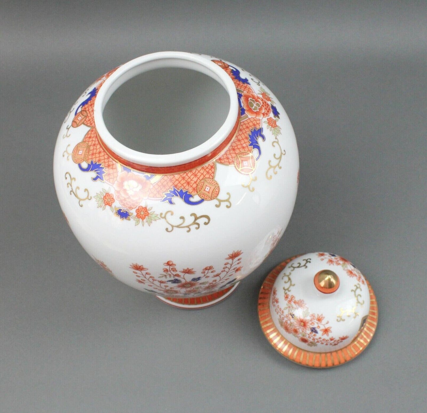 Mottahedeh Design Vintage Japanese Imari Floral Ginger Jar With Lid Large 15"