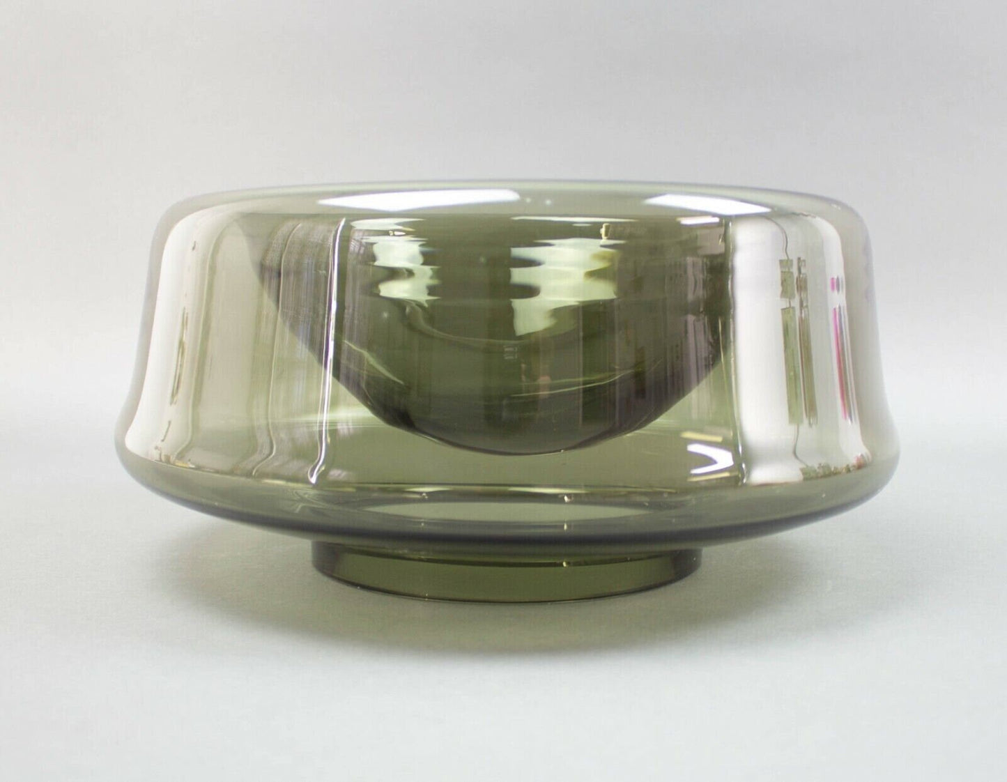 Vintage Mid Century Modern Smoke Art Glass Round Bowl 10"