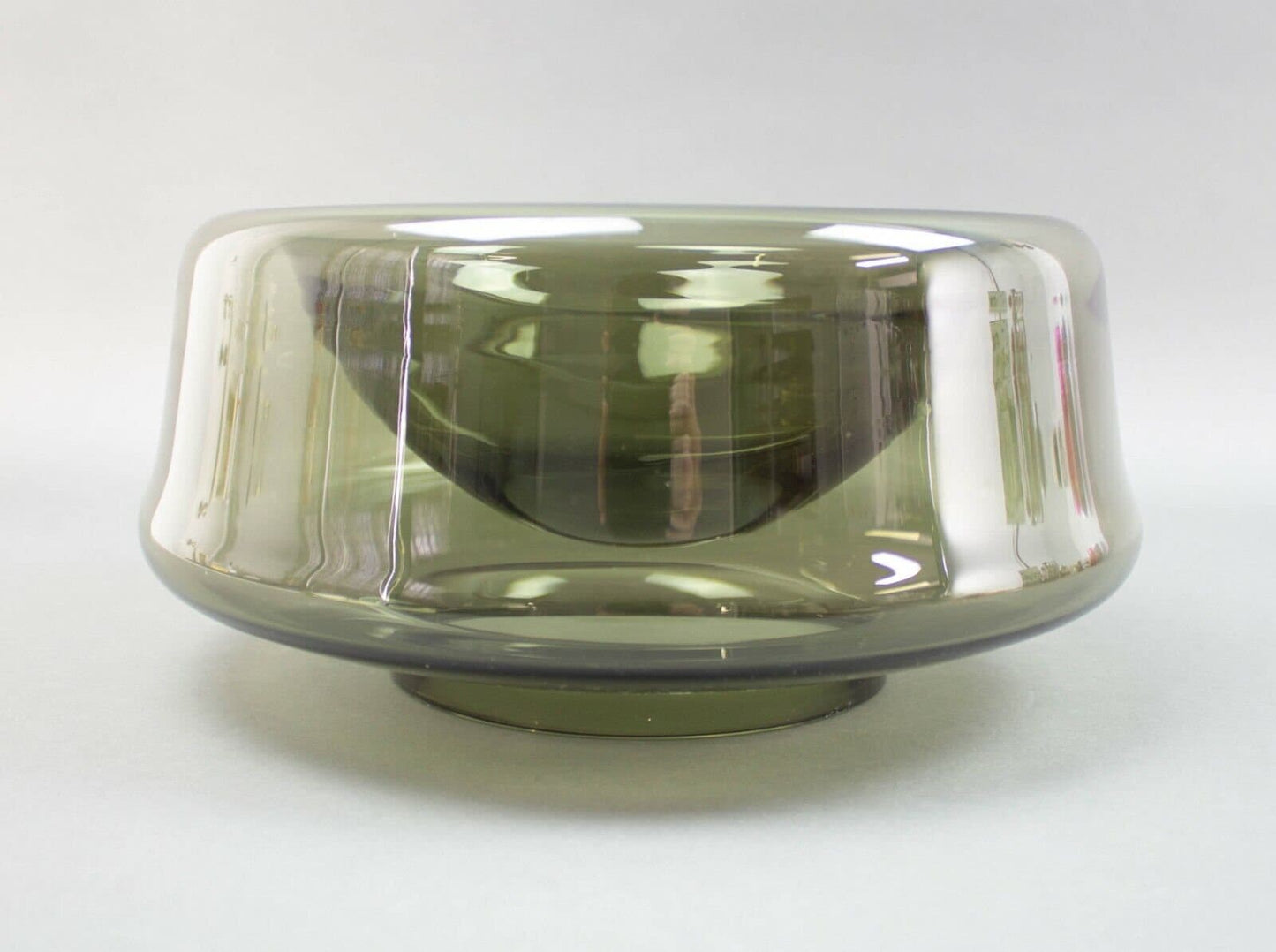 Vintage Mid Century Modern Smoke Art Glass Round Bowl 10"