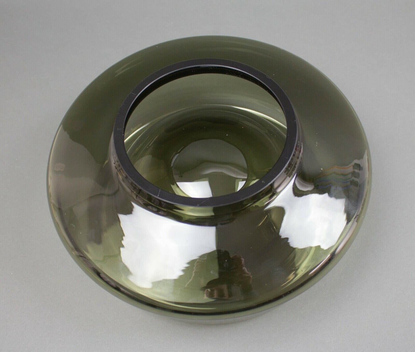 Vintage Mid Century Modern Smoke Art Glass Round Bowl 10"
