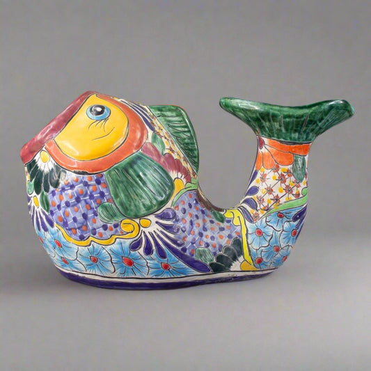 Talavera Pottery Mexican Folk Art Colorful Fish Pot Planter 17"x10"x10"