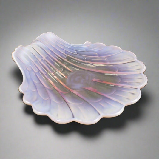 Duncan Miller Pink Opalescent Sanibel Clam Shell Hors D' Oeuvre Glass Platter