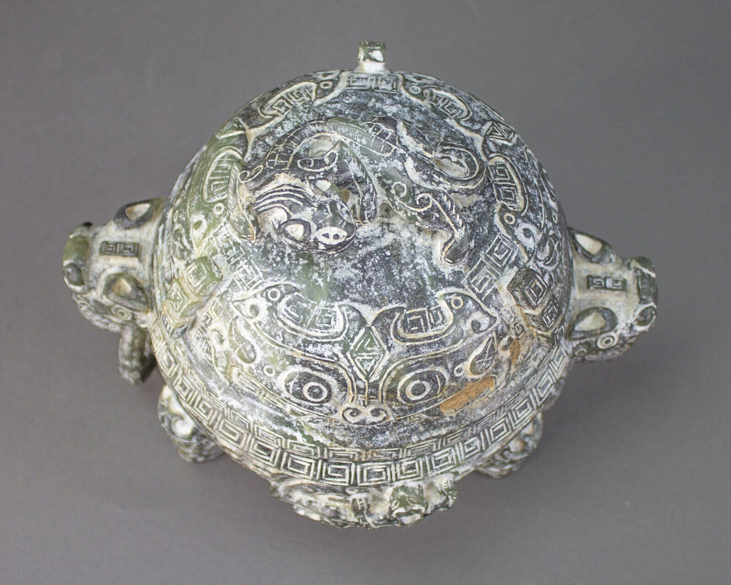 Chinese Hand Carved Soapstone Dragon Ritual Tripod Lidded Censer Incense Burner