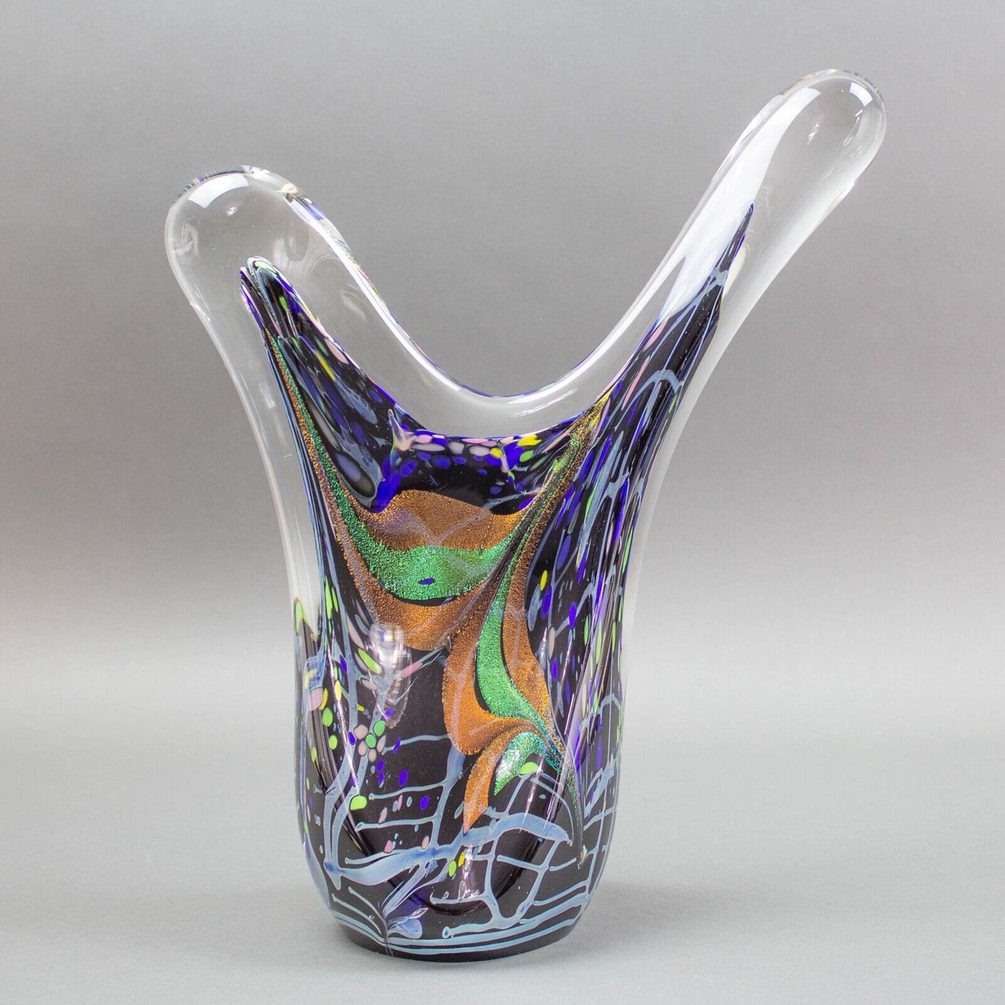 Rollin Karg 1999 Signed Dichroic Multi-Color Blown Art Glass Sculpture Large 15"