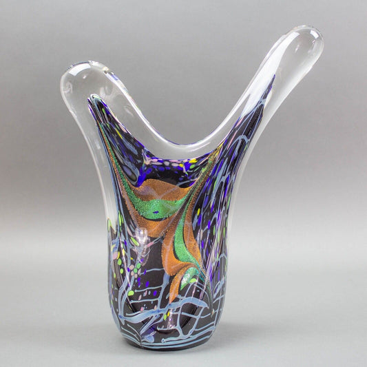 Rollin Karg 1999 Signed Dichroic Multi-Color Blown Art Glass Sculpture Large 15"