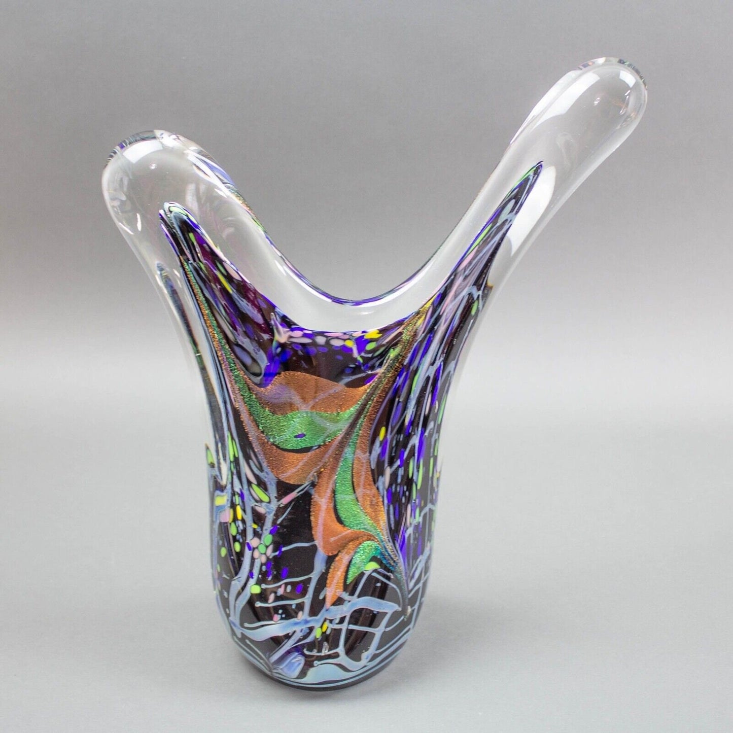 Rollin Karg 1999 Signed Dichroic Multi-Color Blown Art Glass Sculpture Large 15"