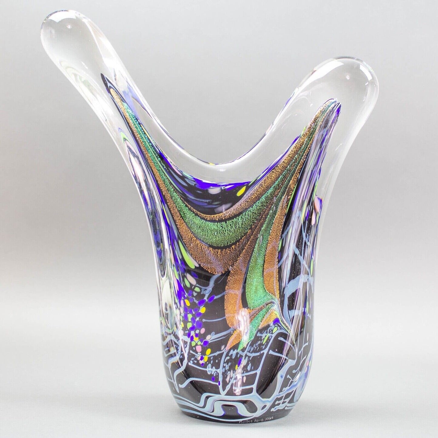 Rollin Karg 1999 Signed Dichroic Multi-Color Blown Art Glass Sculpture Large 15"