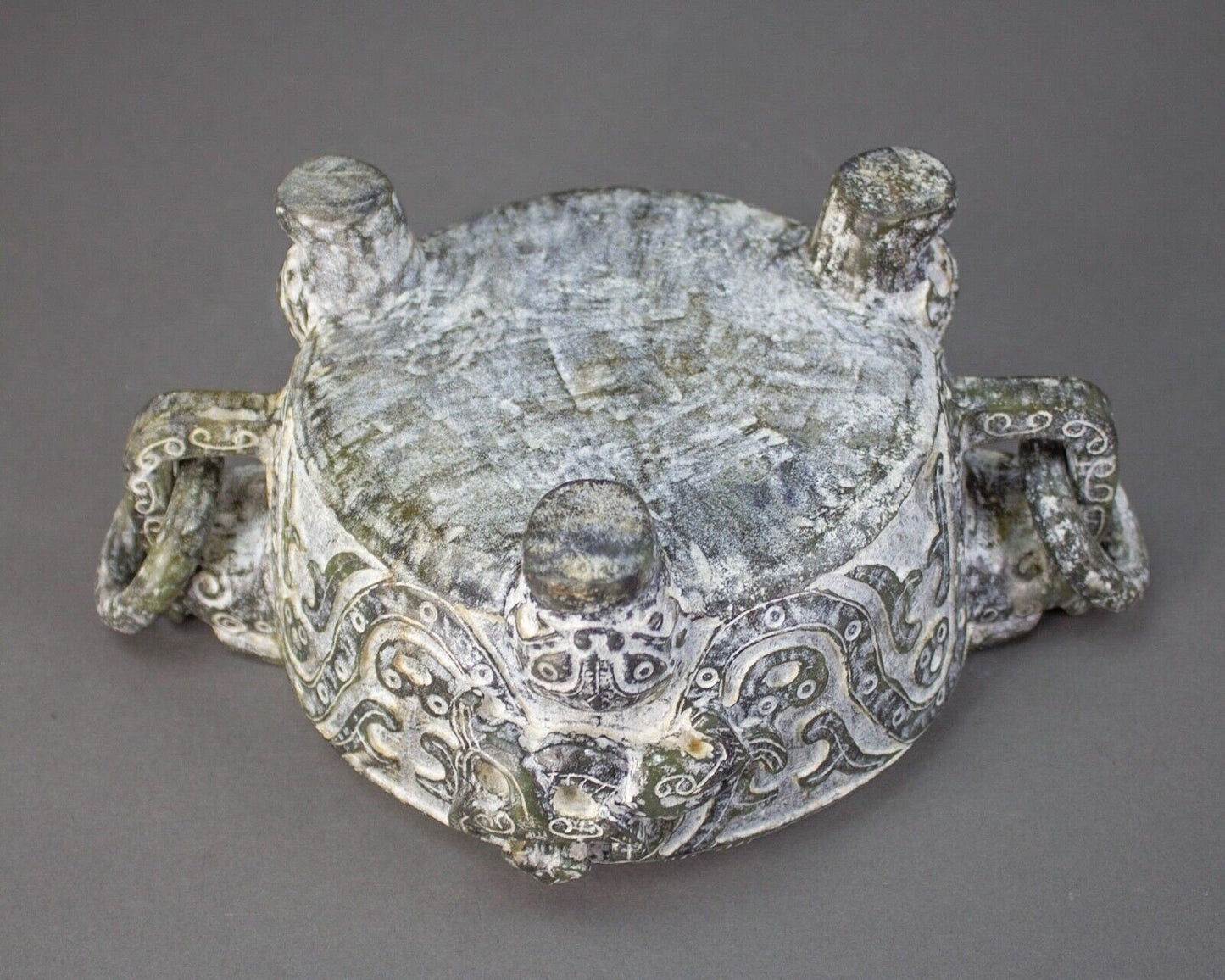 Chinese Hand Carved Soapstone Dragon Ritual Tripod Lidded Censer Incense Burner