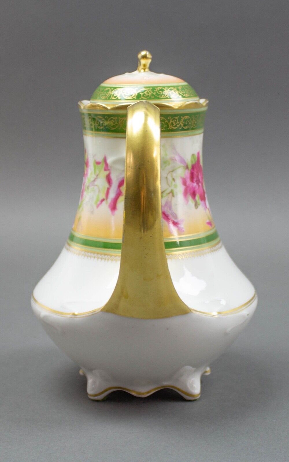 Coronet Limoges France Hand Painted Floral & Gold Chocolate Coffee Tea Pot