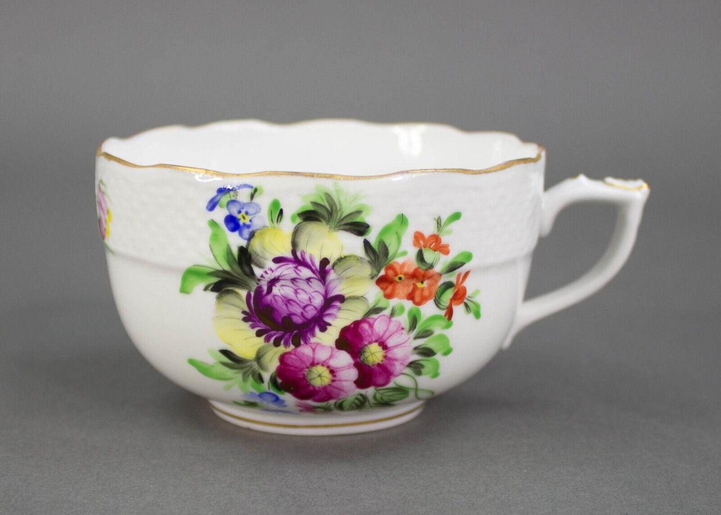 Herend Hungary Hand Painted Floral Tea Cup Gold Trim.
