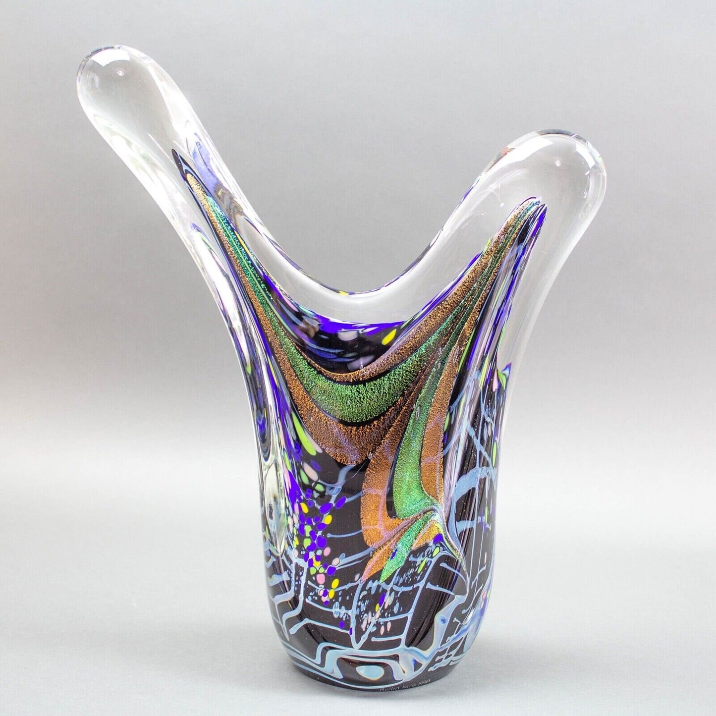 Rollin Karg 1999 Signed Dichroic Multi-Color Blown Art Glass Sculpture Large 15"
