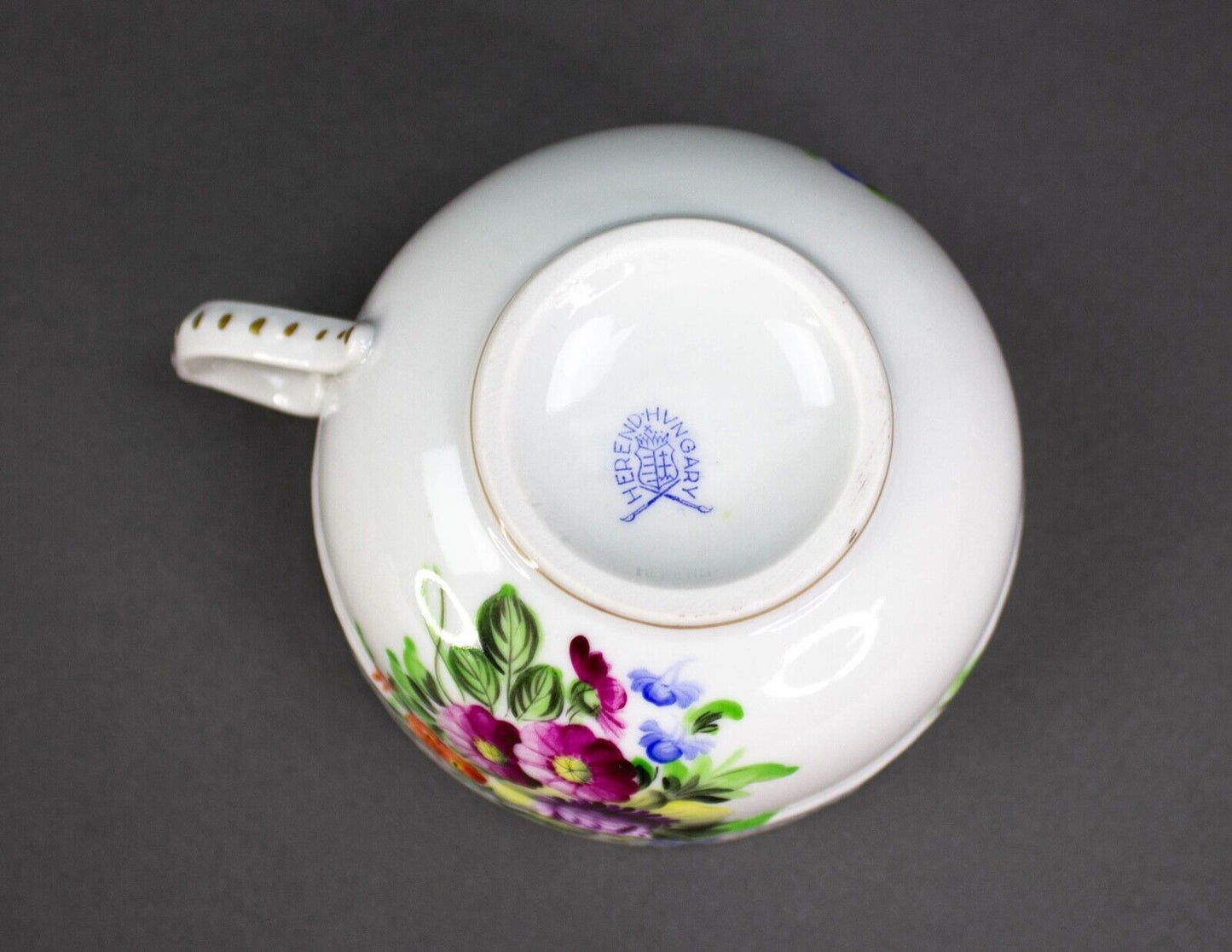 Herend Hungary Hand Painted Floral Tea Cup Gold Trim.