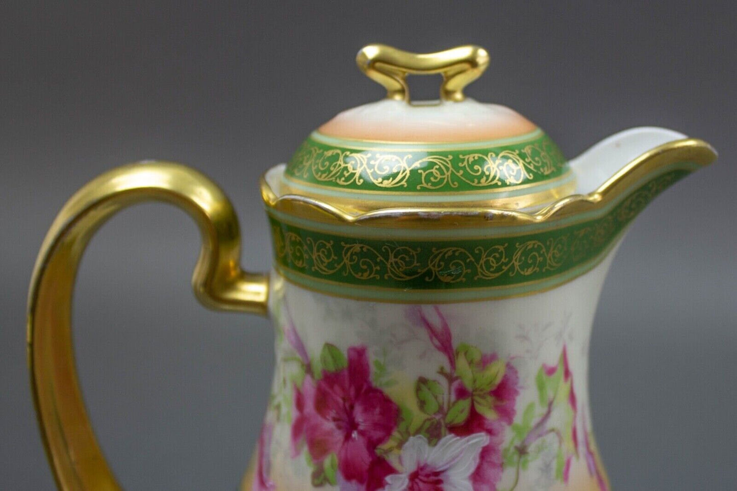 Coronet Limoges France Hand Painted Floral & Gold Chocolate Coffee Tea Pot