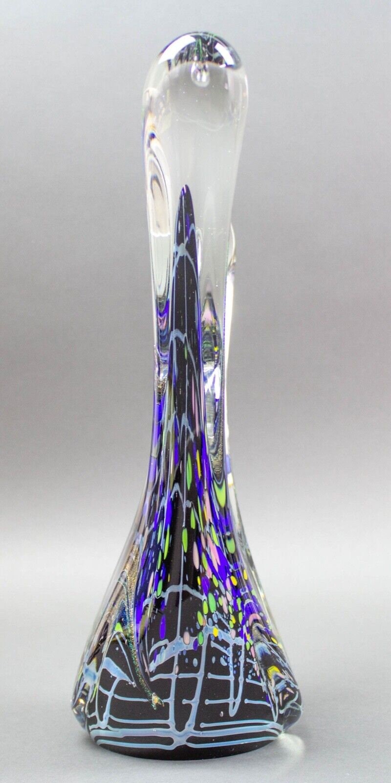 Rollin Karg 1999 Signed Dichroic Multi-Color Blown Art Glass Sculpture Large 15"