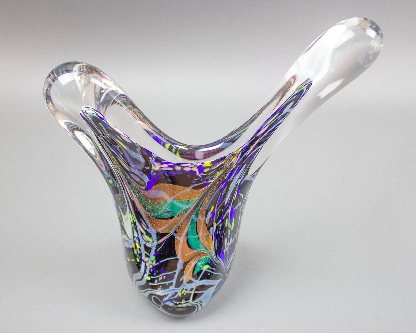 Rollin Karg 1999 Signed Dichroic Multi-Color Blown Art Glass Sculpture Large 15"
