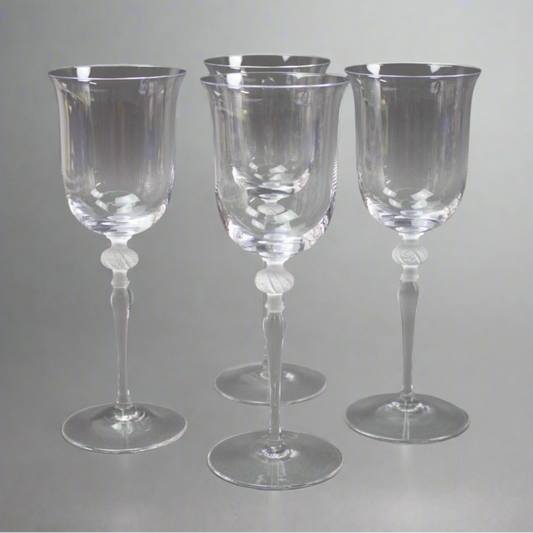 Sasaki Crystal Isabelle Clear Frosted Leaf Ball Stem Wine Glasses 8" Set Of 4