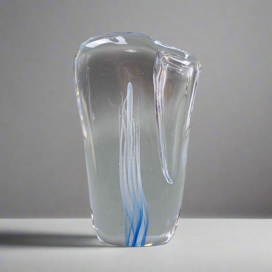 Marcolin Sweden M51 Signed Blue & White Sea Anemone Art Crystal Vase 8" Vintage
