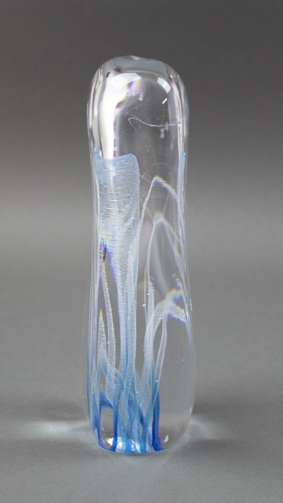 Marcolin Sweden M51 Signed Blue & White Sea Anemone Art Crystal Vase 8" Vintage