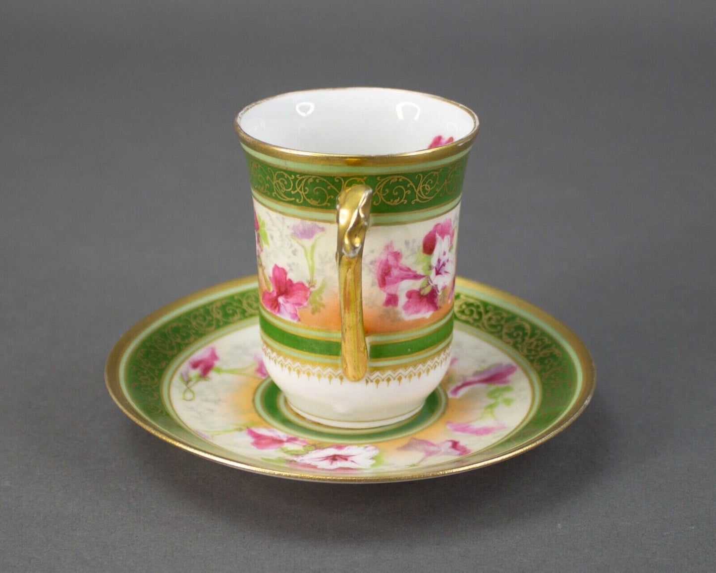 Coronet Limoges France Hand Painted Floral Gold Chocolate Tea Cup & Saucer