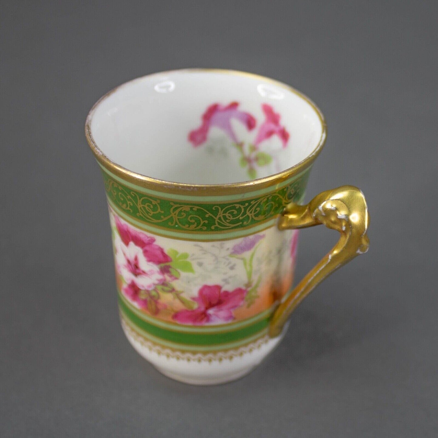 Coronet Limoges France Hand Painted Floral Gold Chocolate Tea Cup & Saucer