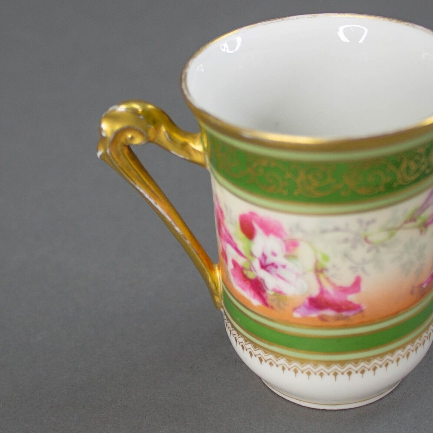 Coronet Limoges France Hand Painted Floral Gold Chocolate Tea Cup & Saucer