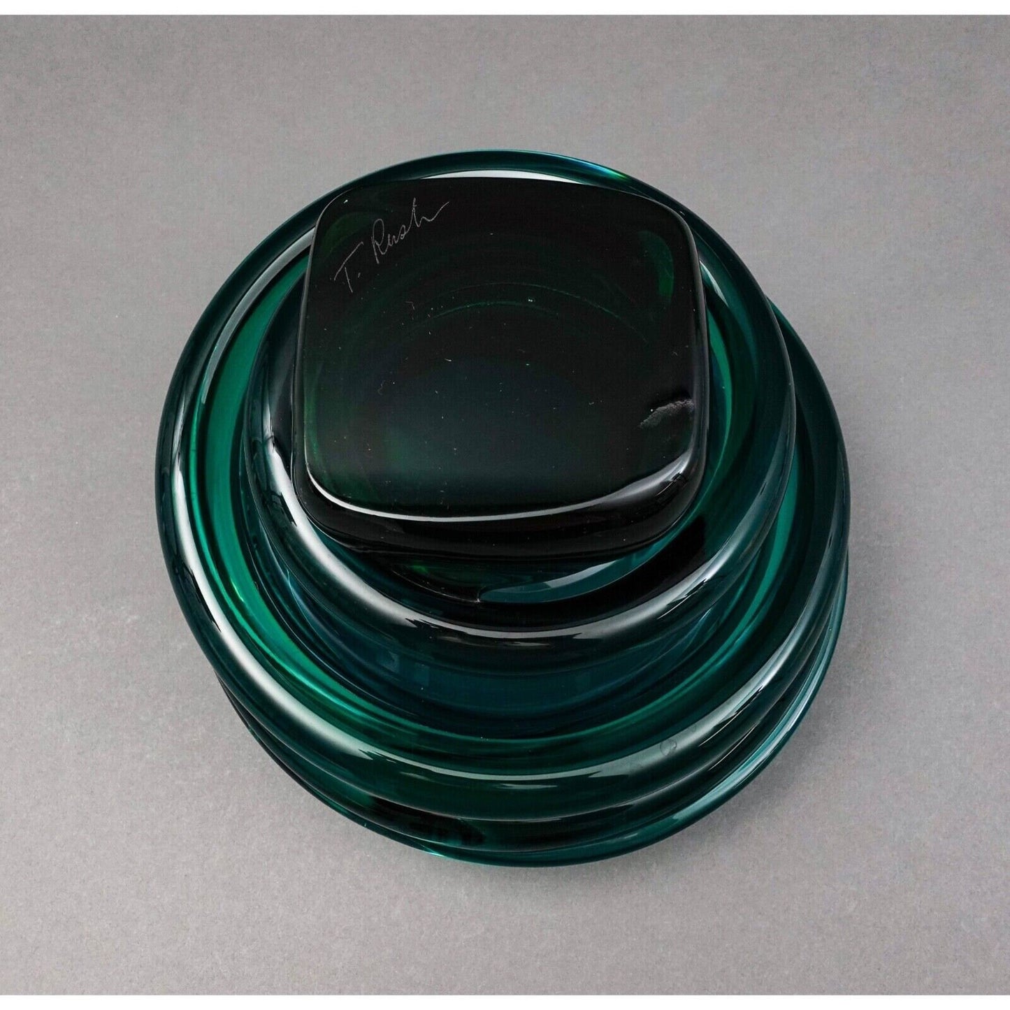 Tommie Rush (American, B. 1954) Signed Green Heavy Art Glass Bowl Sculpture