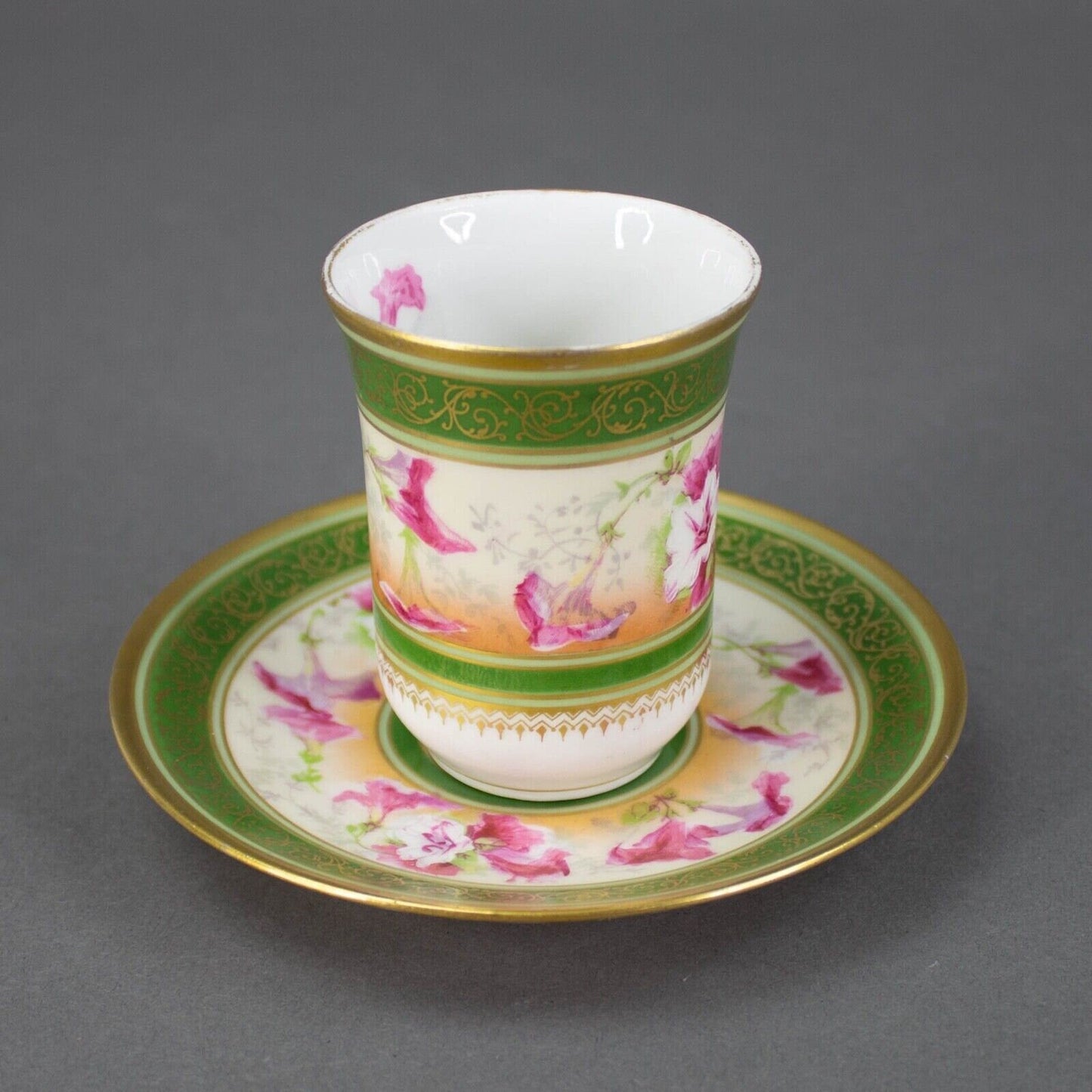 Coronet Limoges France Hand Painted Floral Gold Chocolate Tea Cup & Saucer