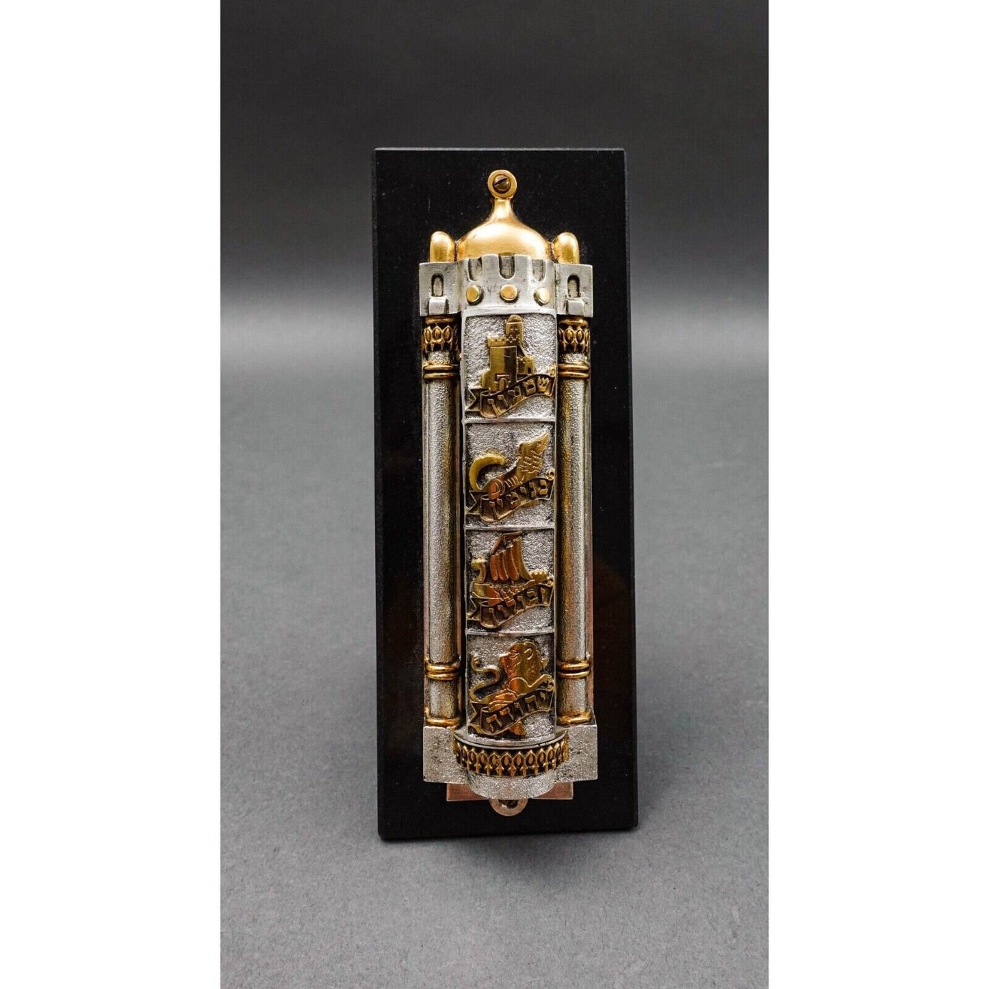Frank Meisler Judiaca 12 Tribes Rotating Mezuzah Case Sculpture On Marble Stand