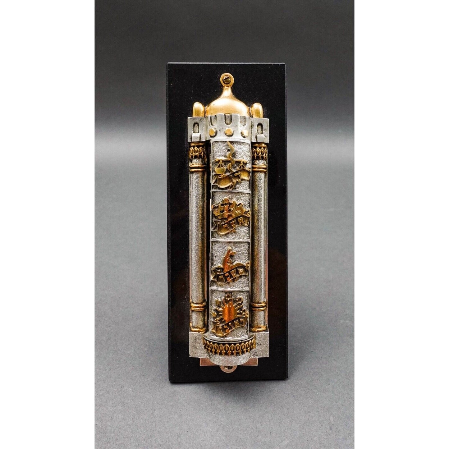 Frank Meisler Judiaca 12 Tribes Rotating Mezuzah Case Sculpture On Marble Stand