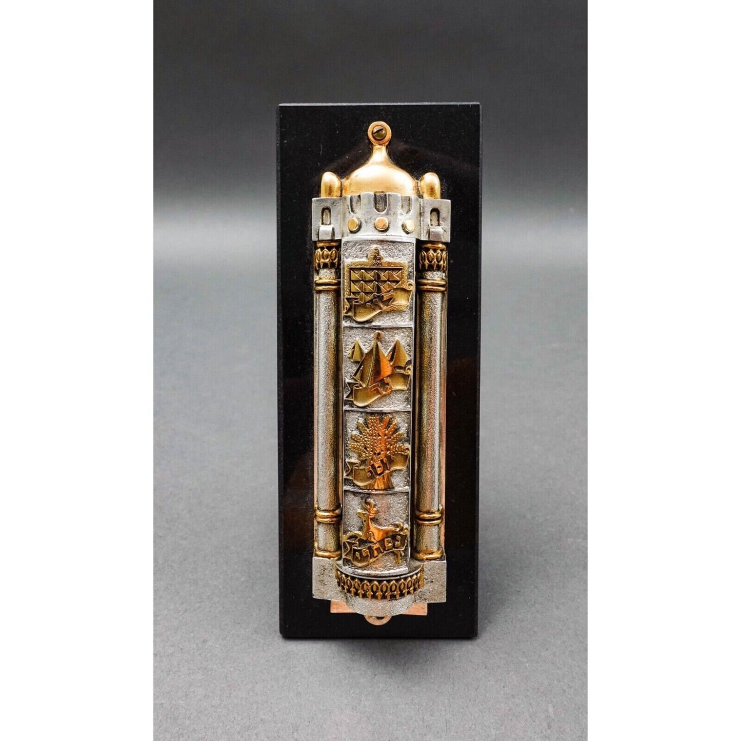 Frank Meisler Judiaca 12 Tribes Rotating Mezuzah Case Sculpture On Marble Stand