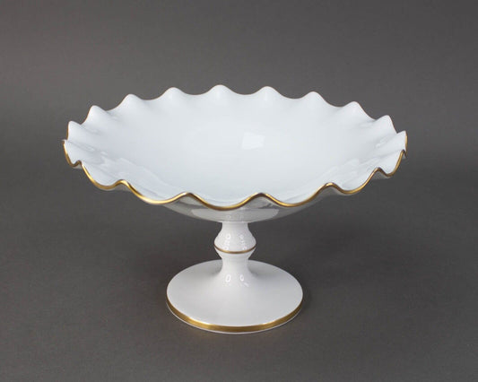 Vista Alegre VA Portugal Ruffled Gold Trim Footed Pedestal Bowl Compote 9 1/4"