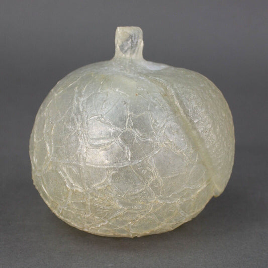 Murano Scavo Crackle Orange Round Fruit Frosted Art Glass Sculpture Rare Vintage